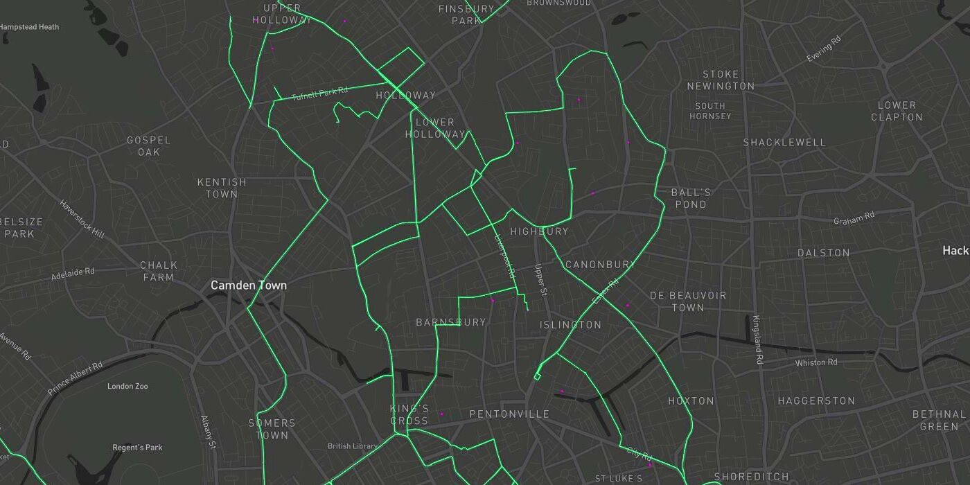 Captura oficial de Prospective: rutas de vehículos sobre el mapa de Londres.